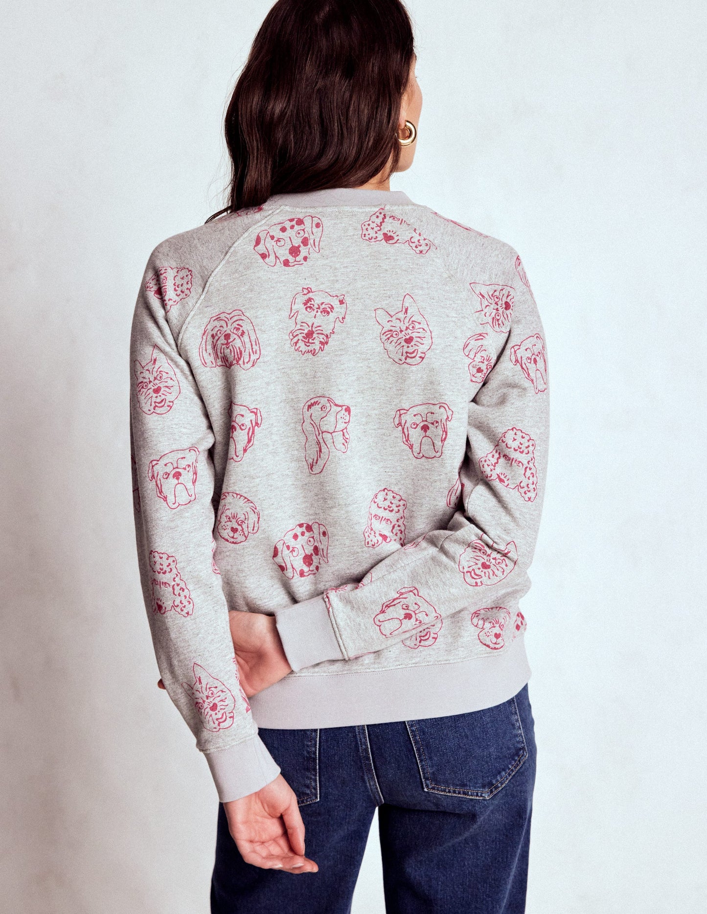 Rosa Printed Sweatshirt-Grey and Pink Yarrow, Dogs