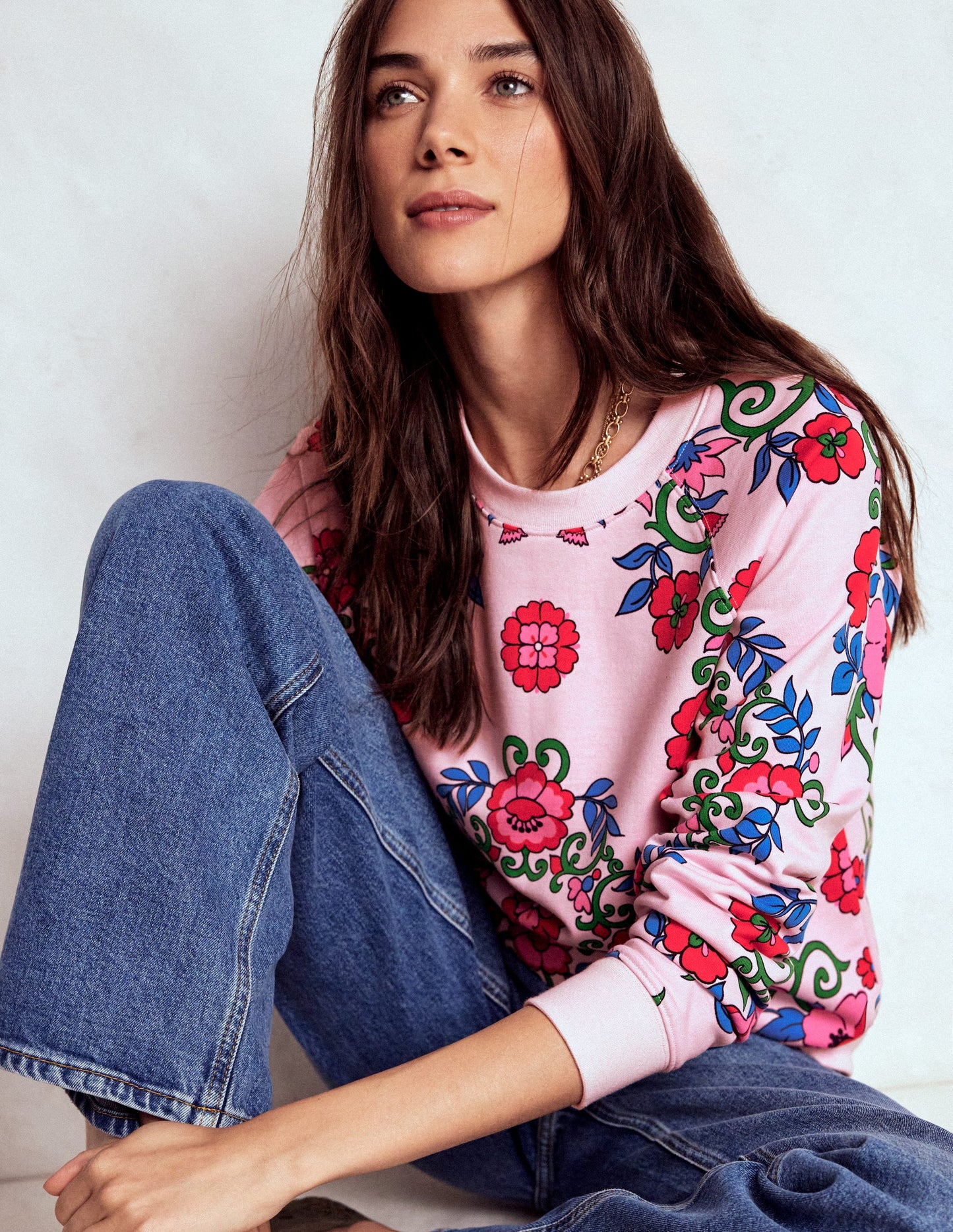 Rosa Printed Sweatshirt-Pink, Ornamental Lattice