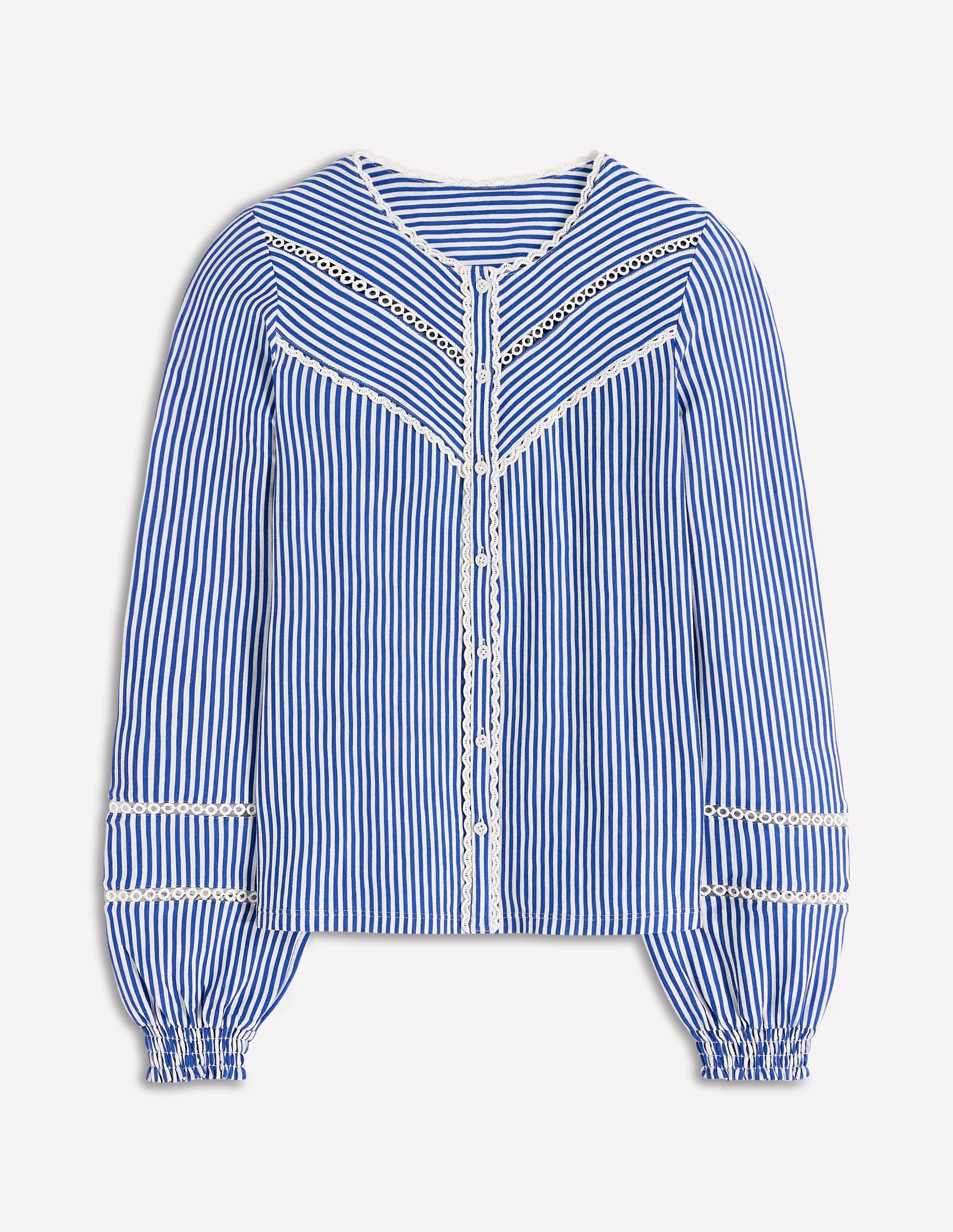Trim Detail Jersey Shirt-Bright Blue, Ivory Stripe - Image 6