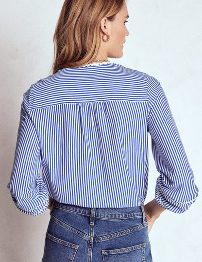 Trim Detail Jersey Shirt-Bright Blue, Ivory Stripe-3