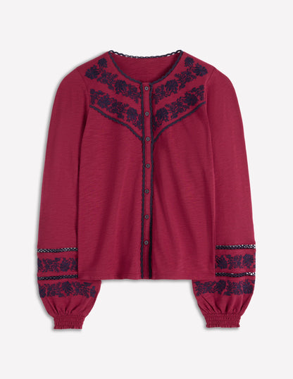 Trim Detail Jersey Shirt-Rumba Red, Navy Emb-4