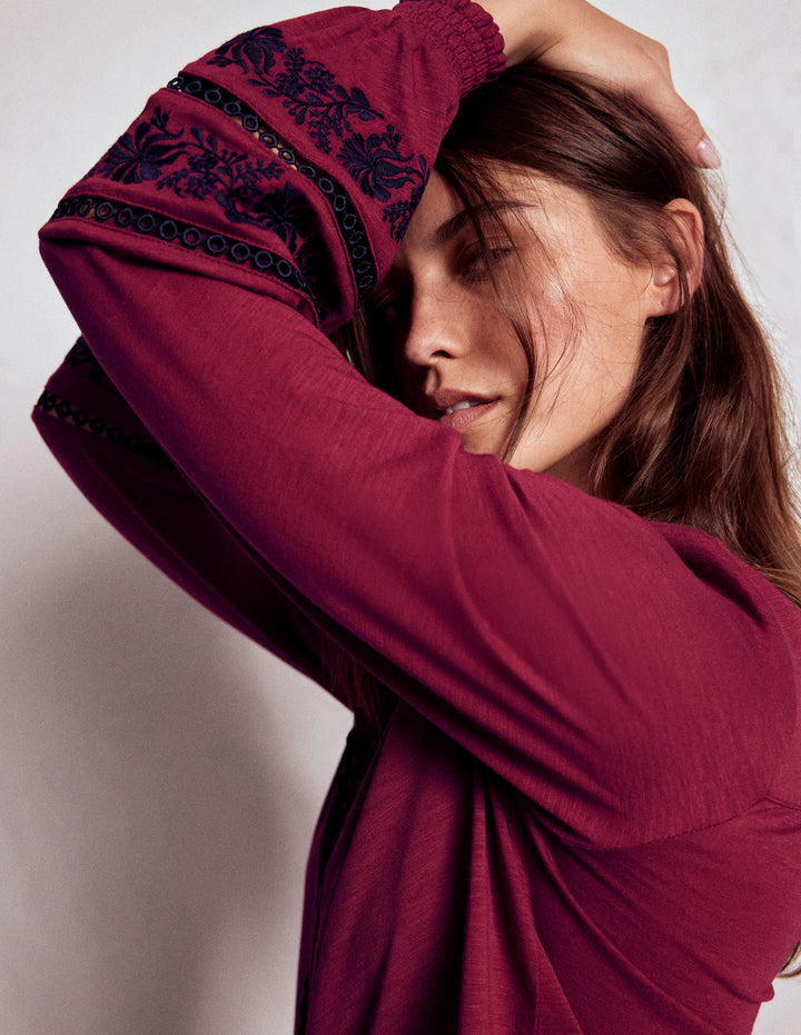 Trim Detail Jersey Shirt-Rumba Red, Navy Emb