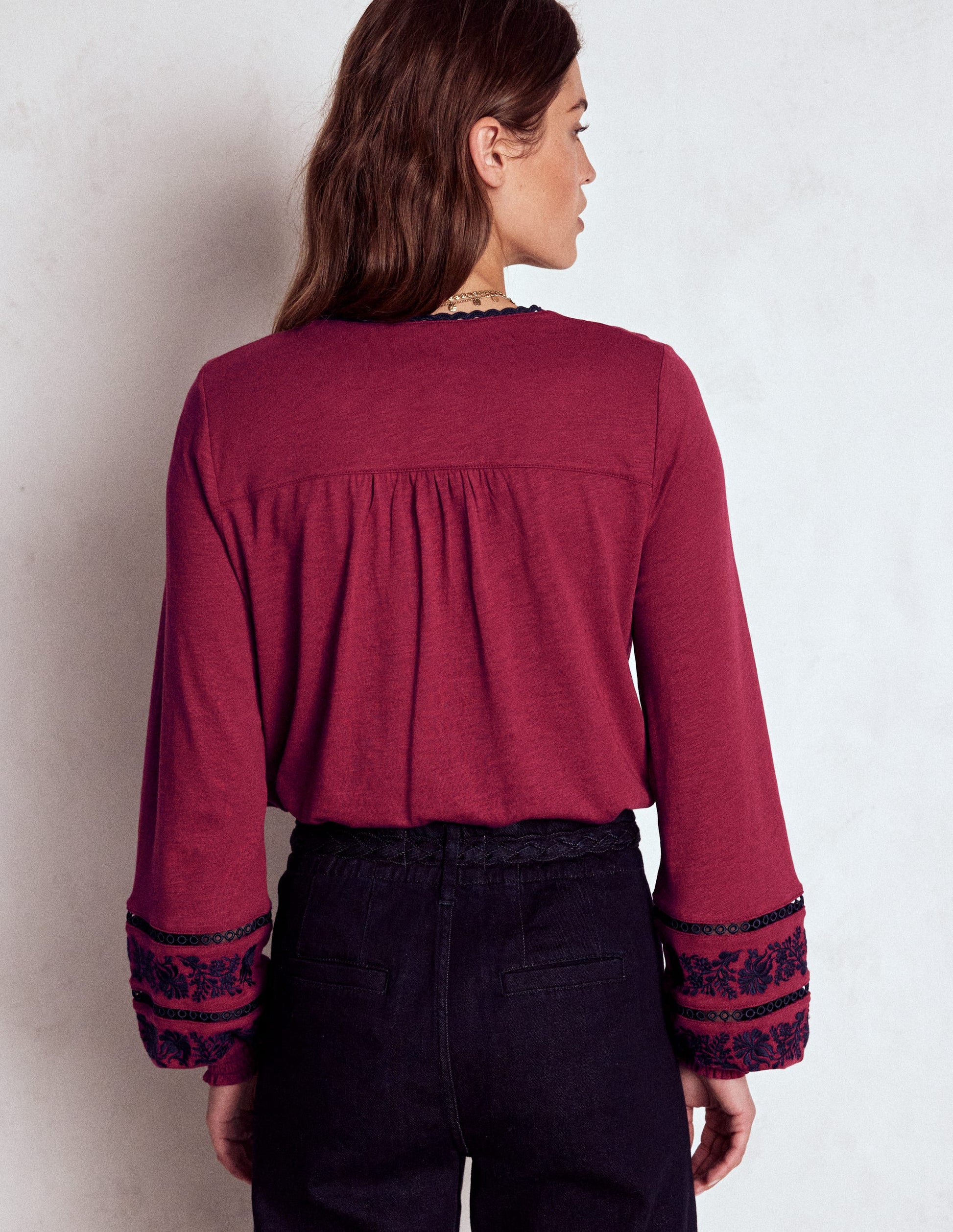 Trim Detail Jersey Shirt-Rumba Red, Navy Emb-3