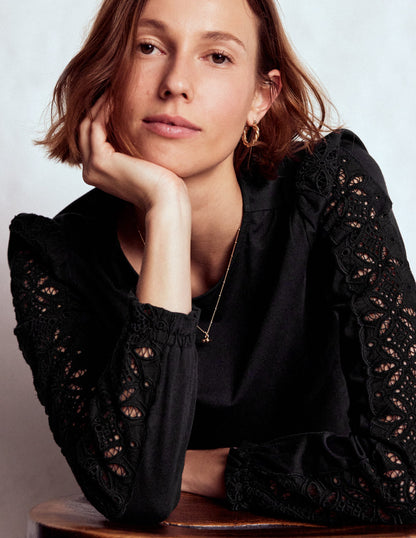 Scarlett Broderie Trim Top-Black-1