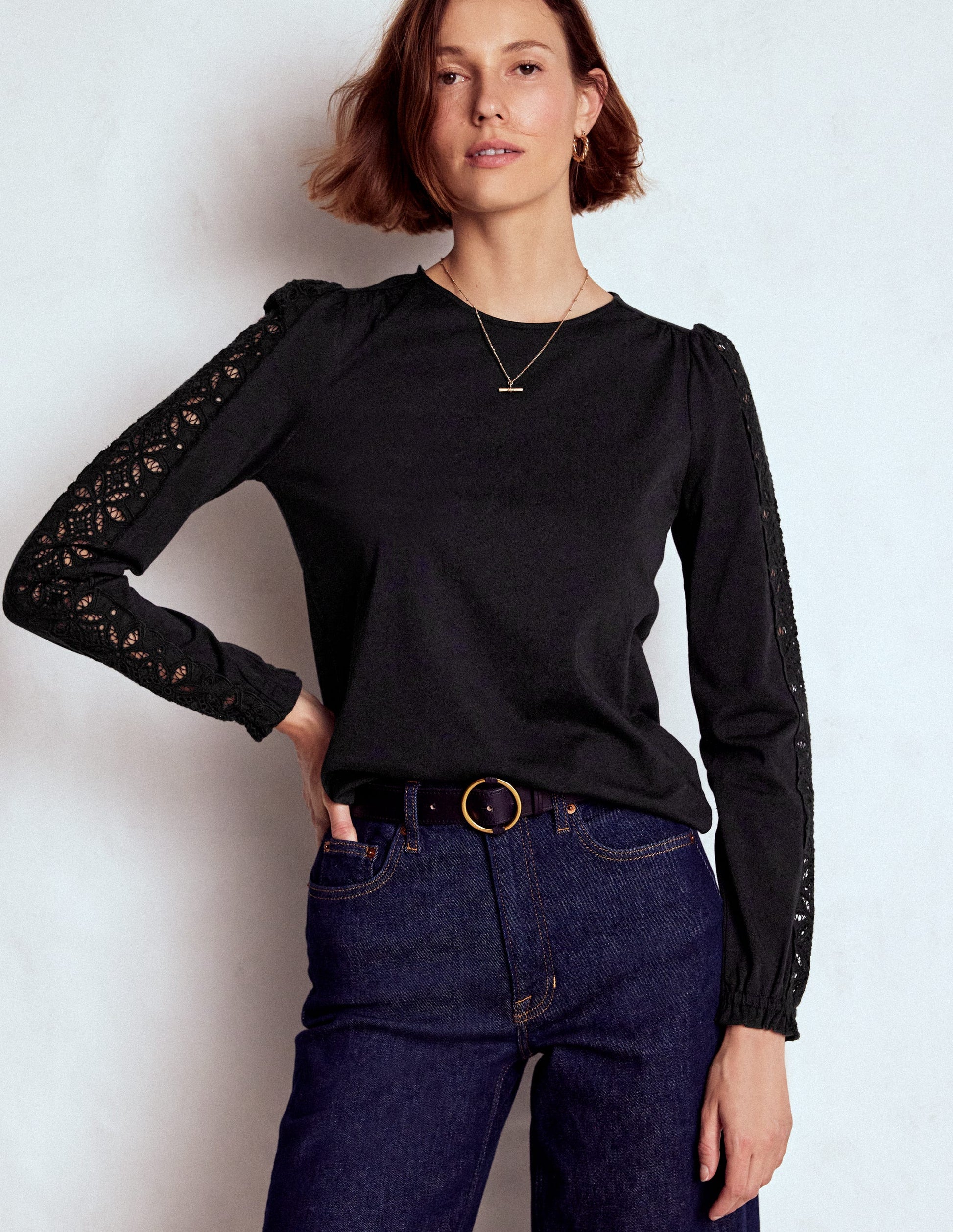 Scarlett Broderie Trim Top-Black-2