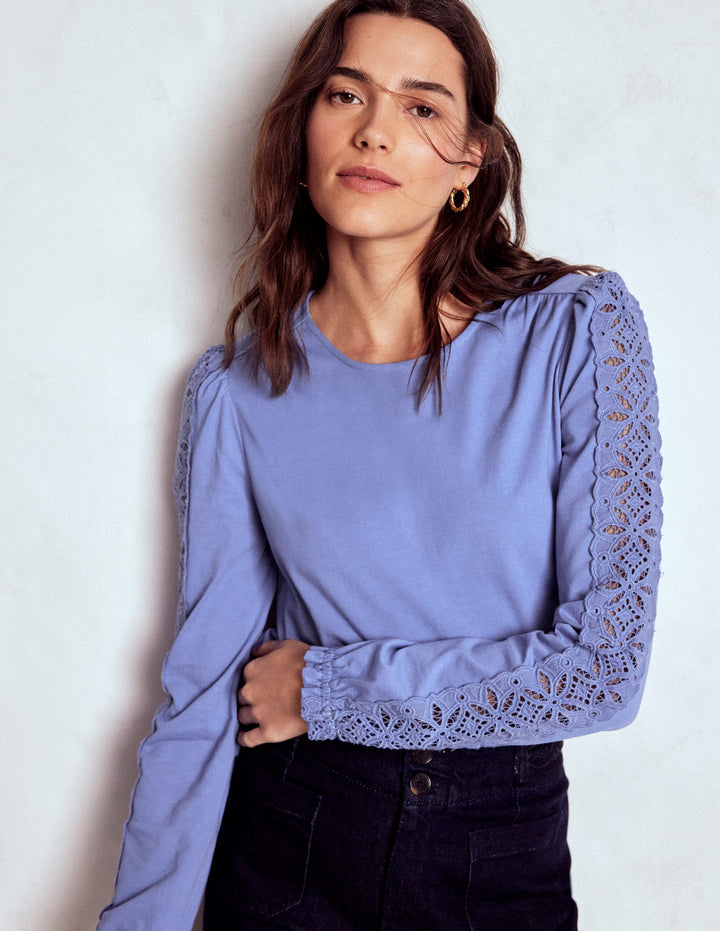 Scarlett Broderie Trim Top-Soft Blue