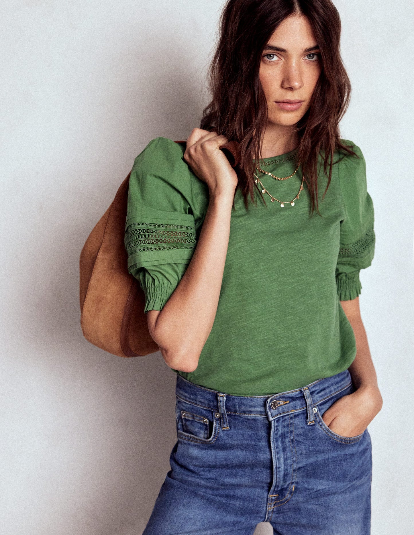 Lottie Puff Sleeve Top-Newt Green