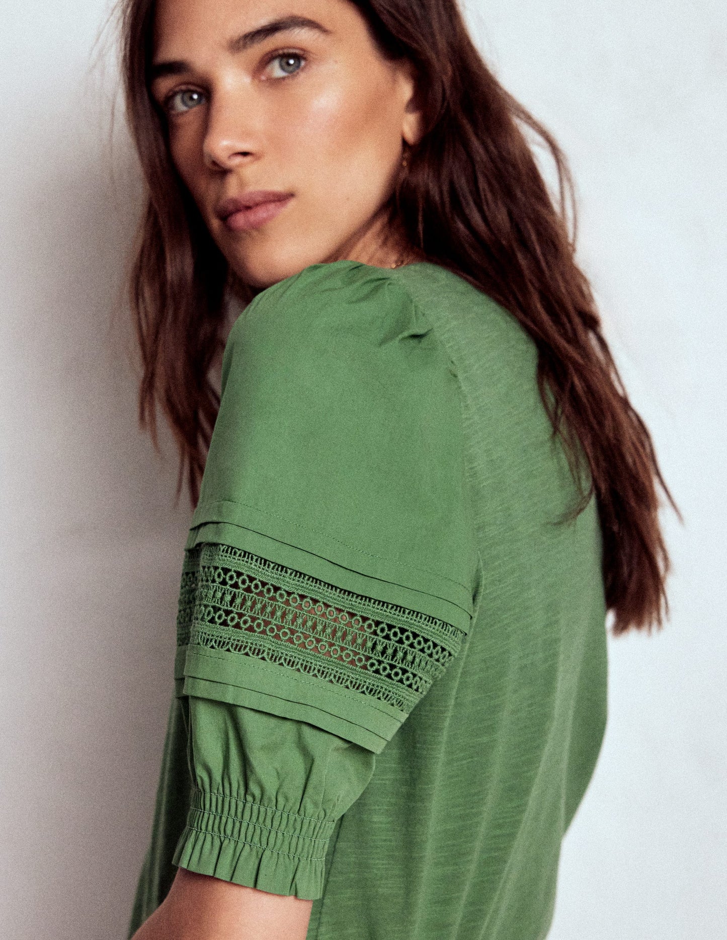 Lottie Puff Sleeve Top-Newt Green