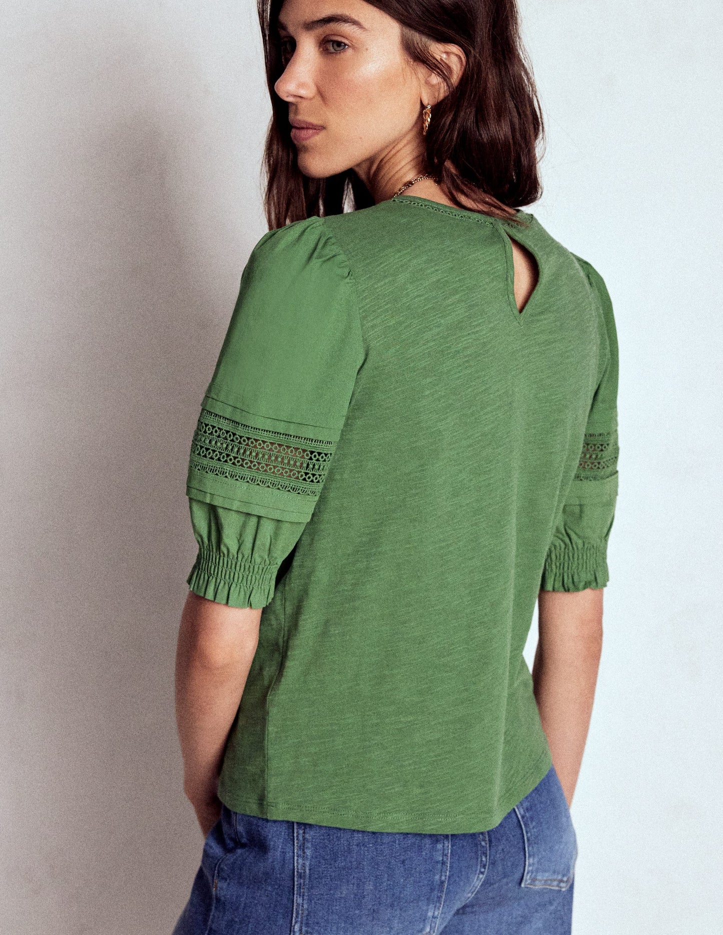 Lottie Puff Sleeve Top-Newt Green
