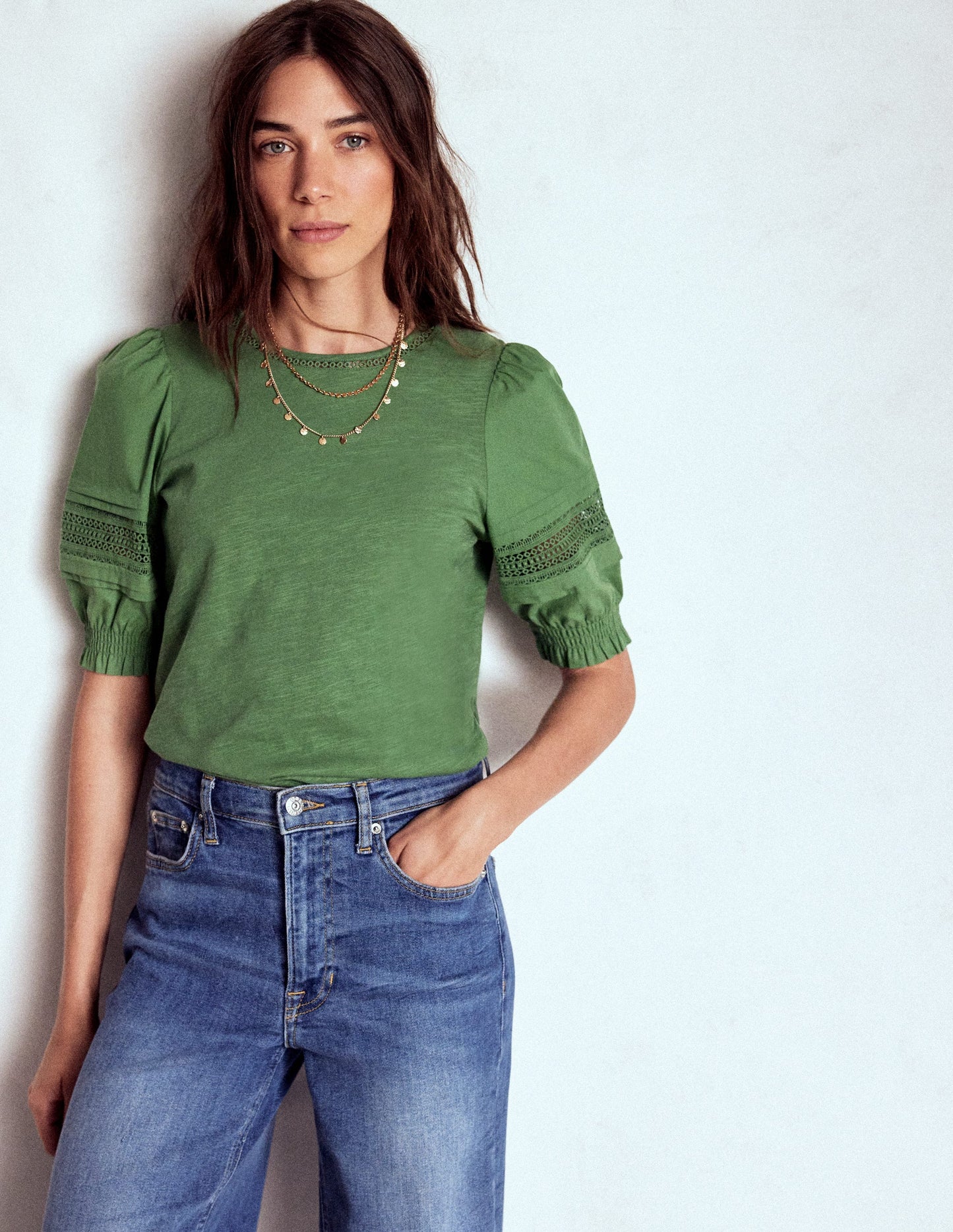 Lottie Puff Sleeve Top-Newt Green