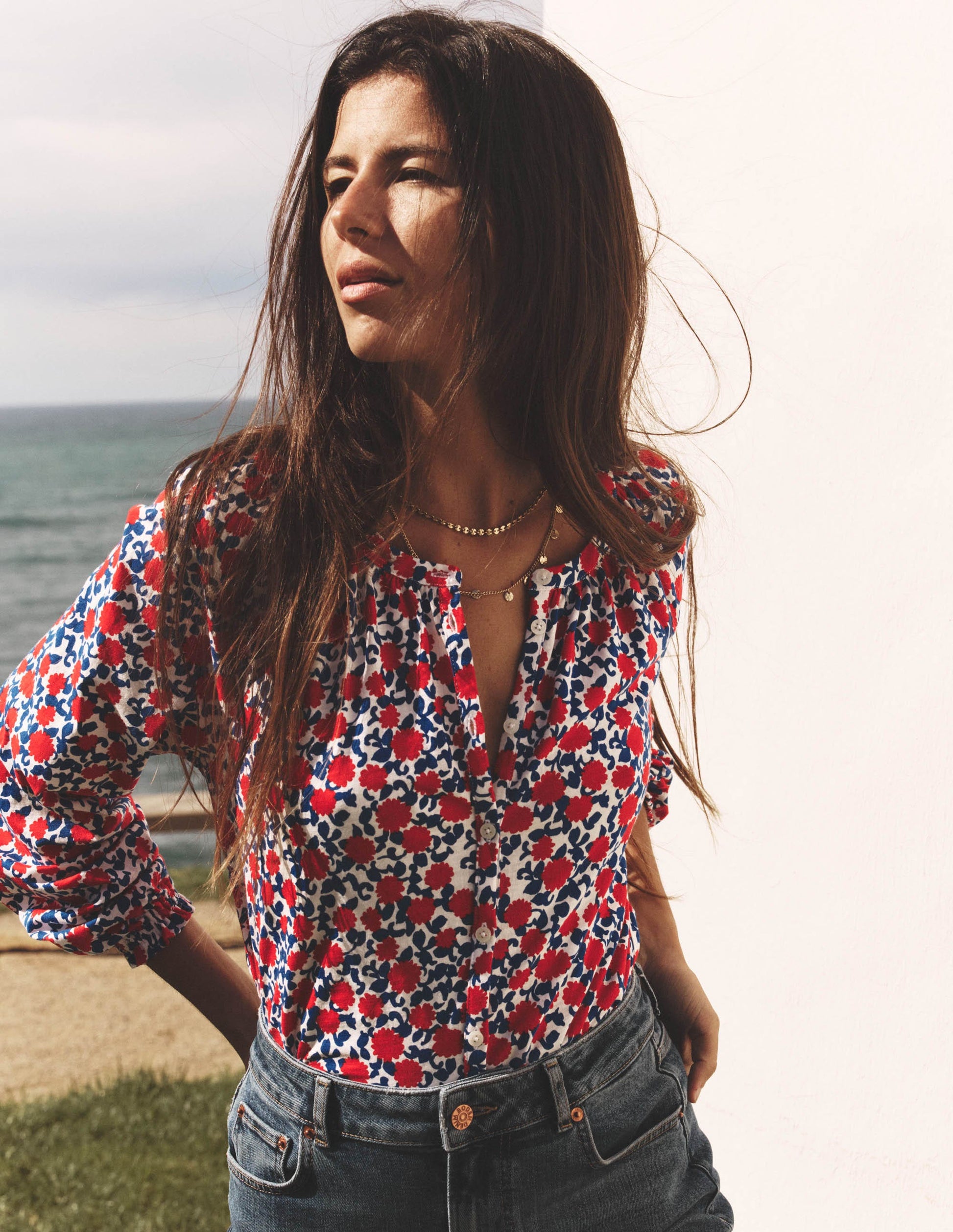 Isla Long Sleeve Jersey Shirt-Poppy Red, Floweret Vine-6