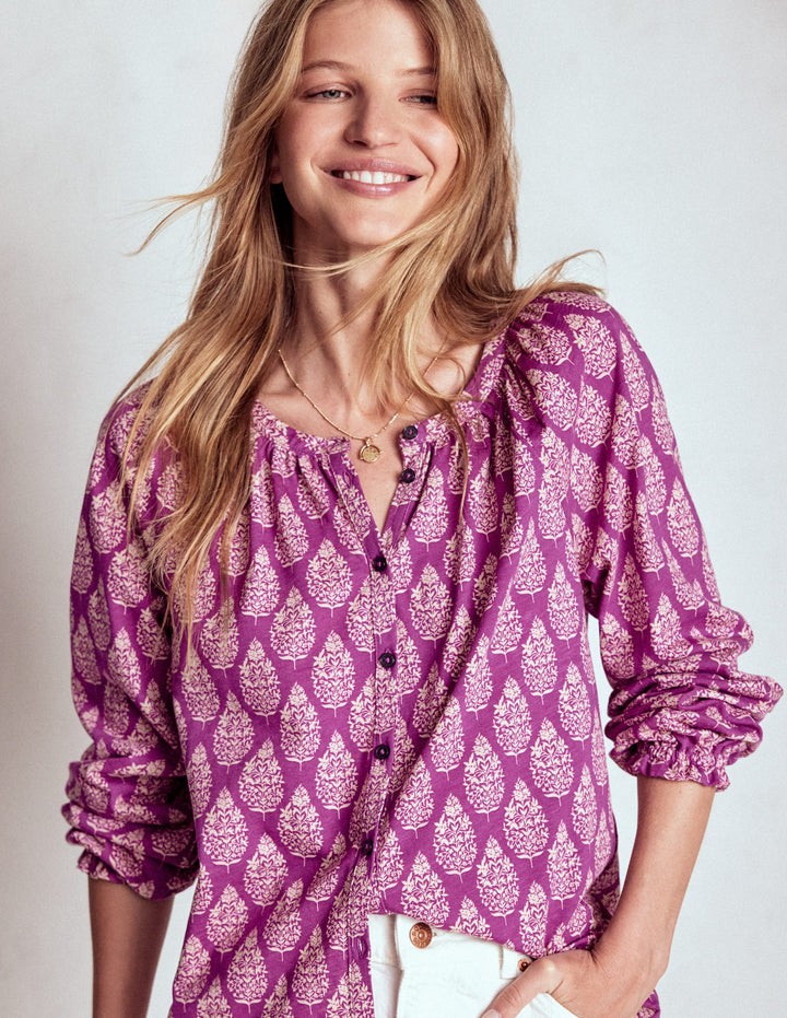 Isla Long Sleeve Jersey Shirt-Purple, Wildflower Bouquet