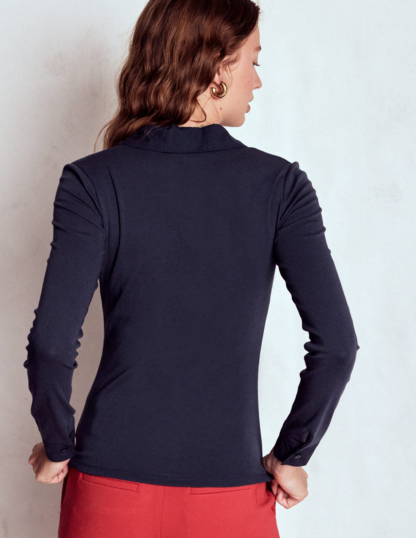 Collared Placket Jersey Shirt-Navy