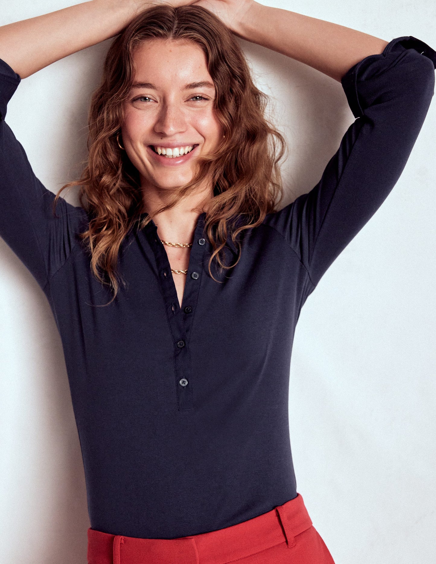 Collared Placket Jersey Shirt-Navy