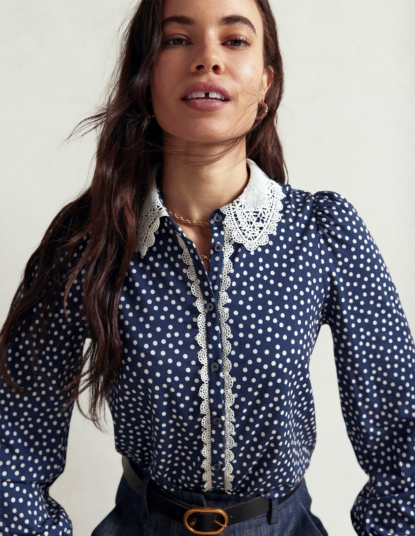 Lace Collar Blouse-Navy