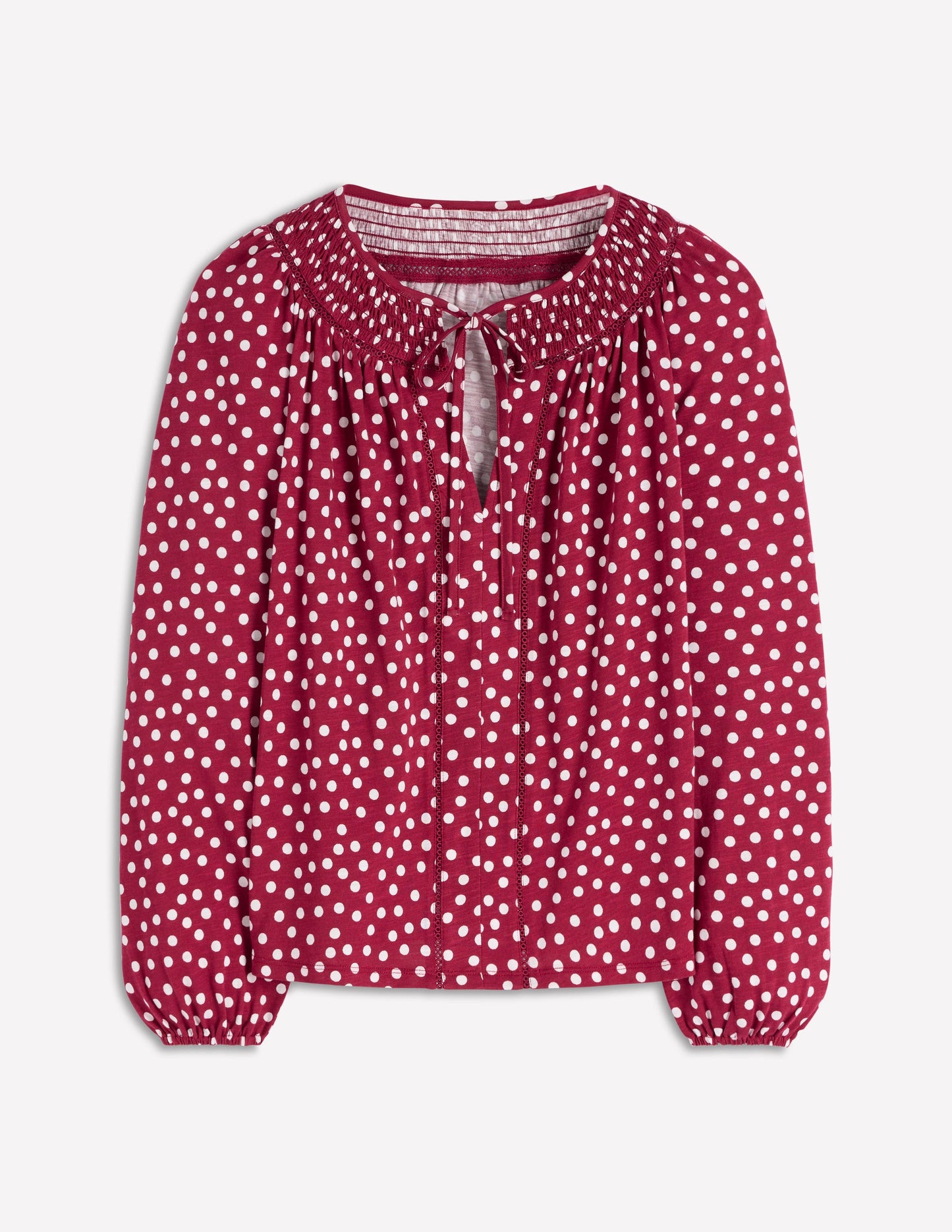 Georgia Smocked Jersey Top-Chestnut, Ivory Painted Dot