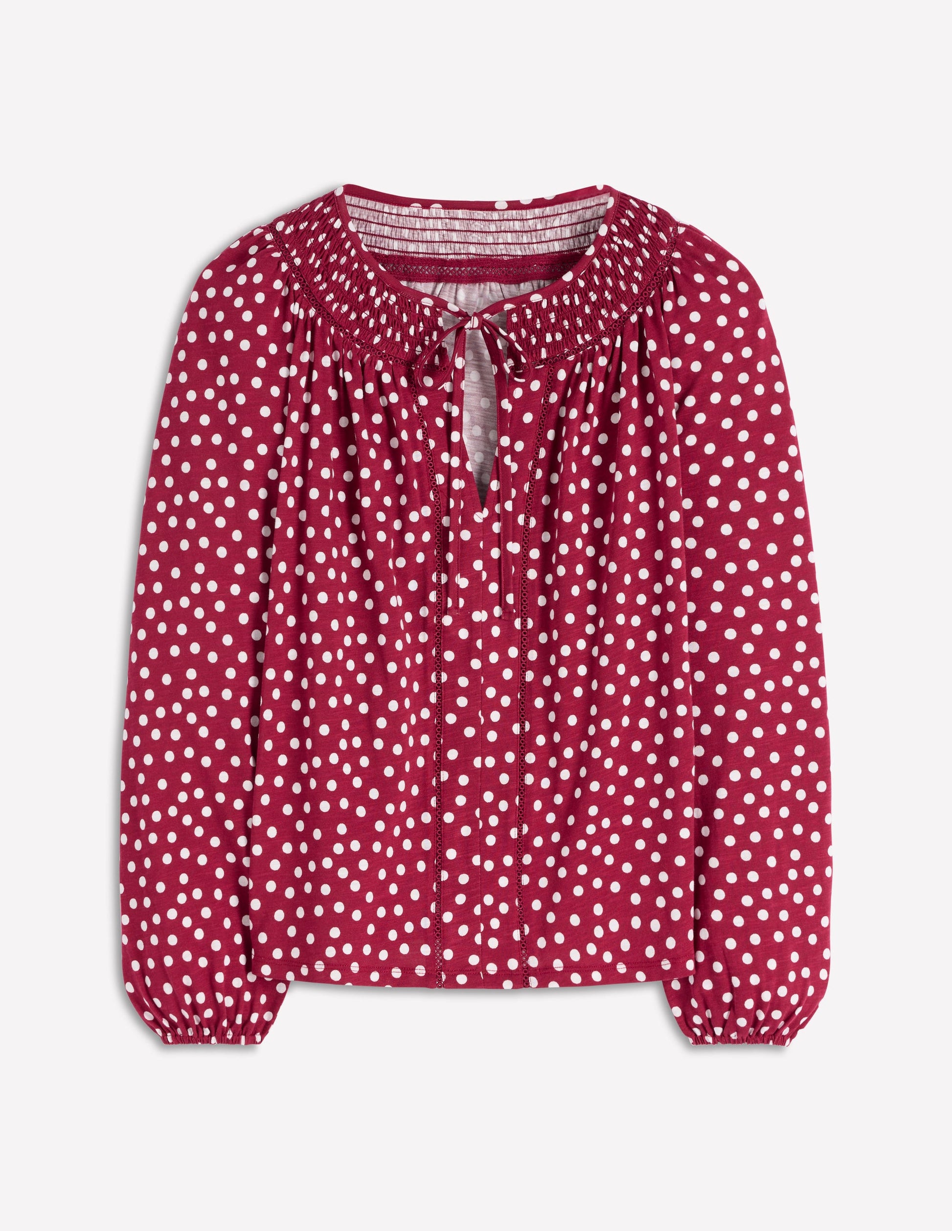 Georgia Smocked Jersey Top-Chestnut, Ivory Painted Dot-5