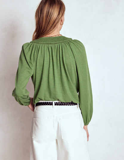 Georgia Smocked Jersey Top-Safari Green-3