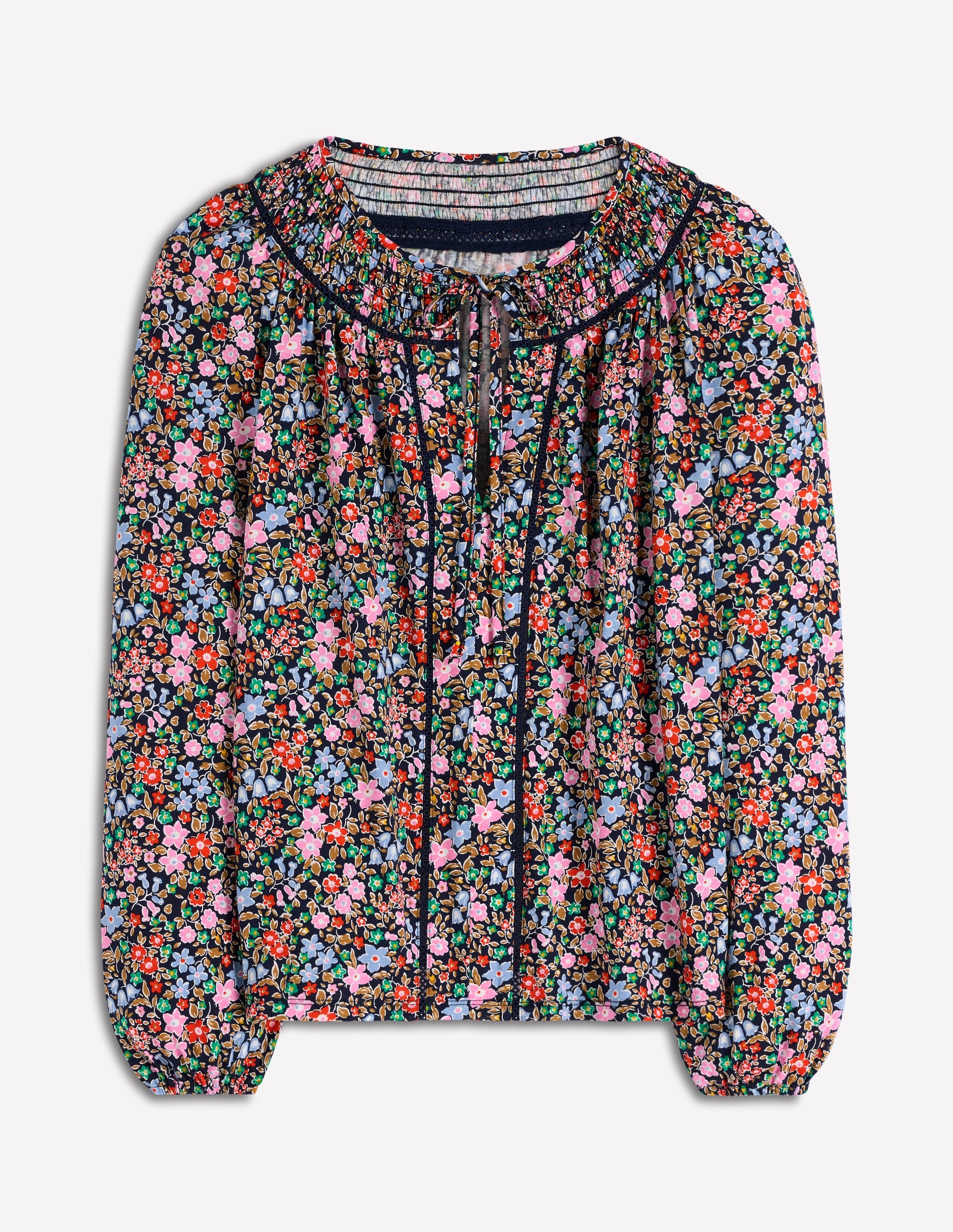 Georgia Smocked Jersey Top-Navy and Multi, Flowerbed - Image 6