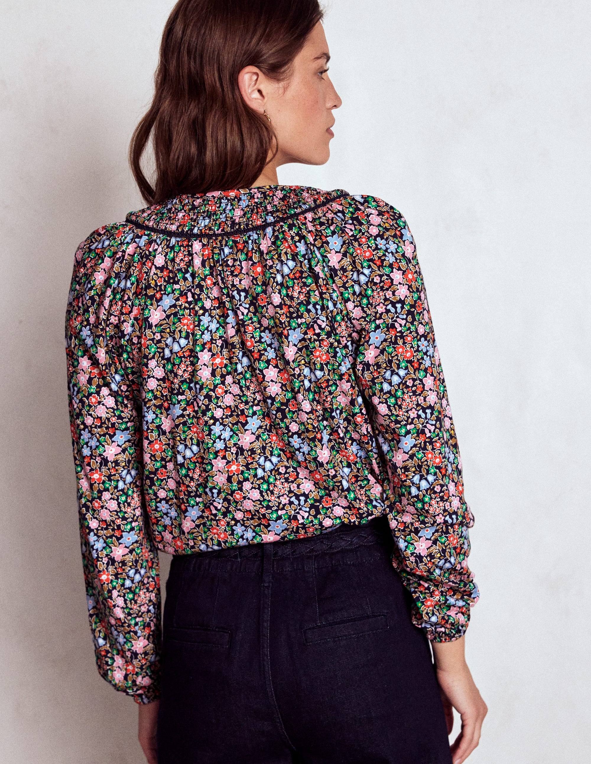 Georgia Smocked Jersey Top-Navy and Multi, Flowerbed - Image 3