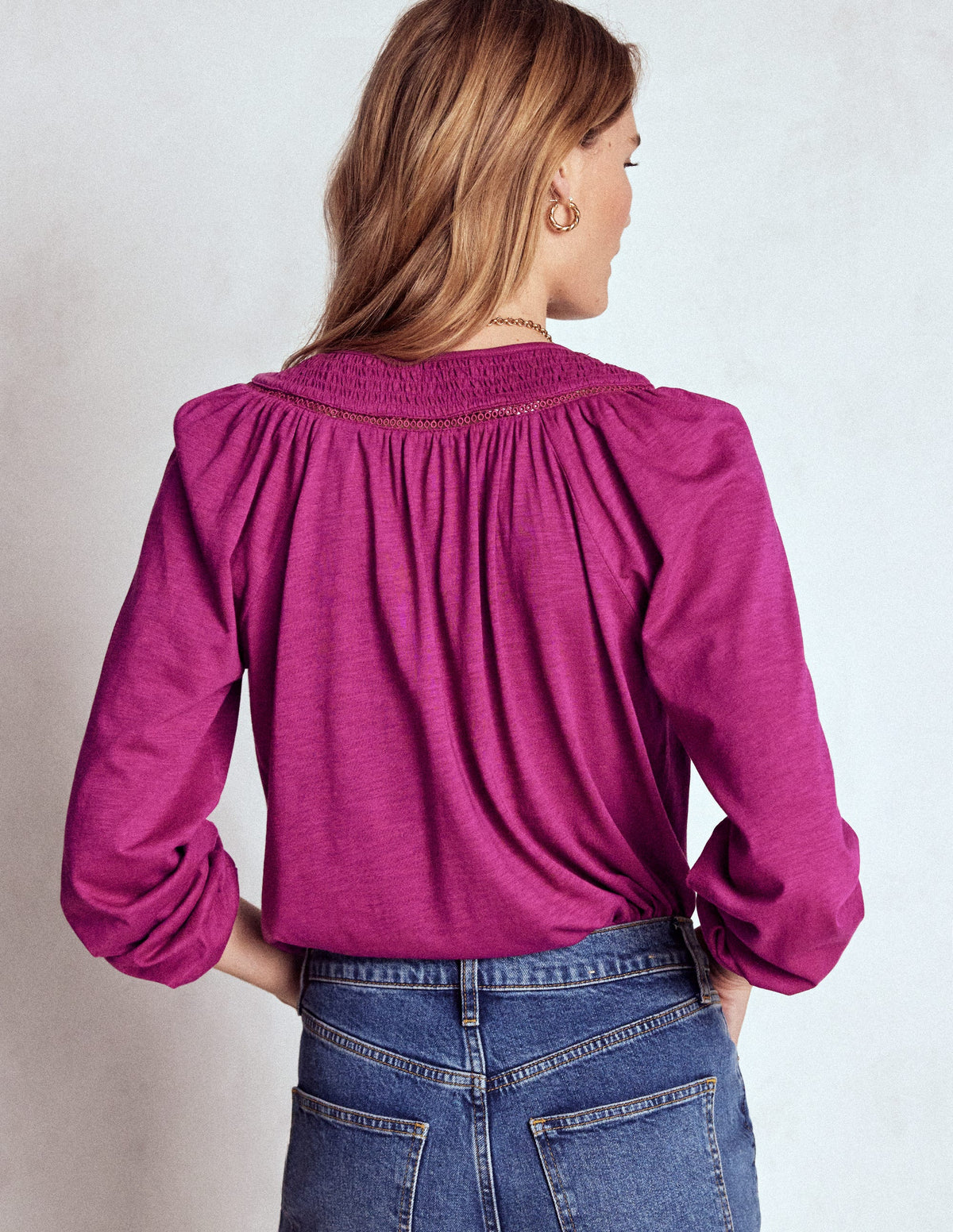 Georgia Smocked Jersey Top-Rich Magenta - Image 3