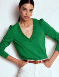 Supersoft V- Neck Trim Top-Highland Green