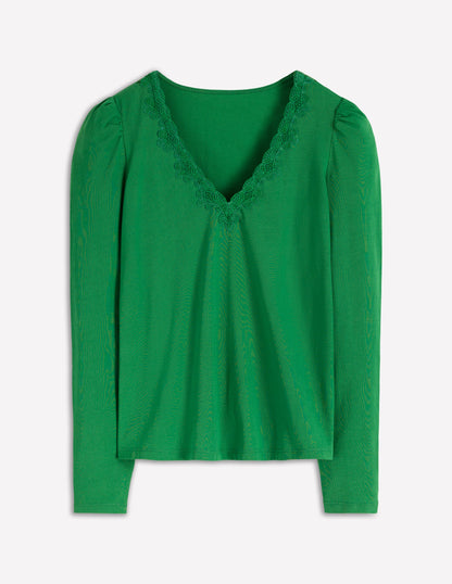 Flora Lace V-neck Top-Highland Green-5