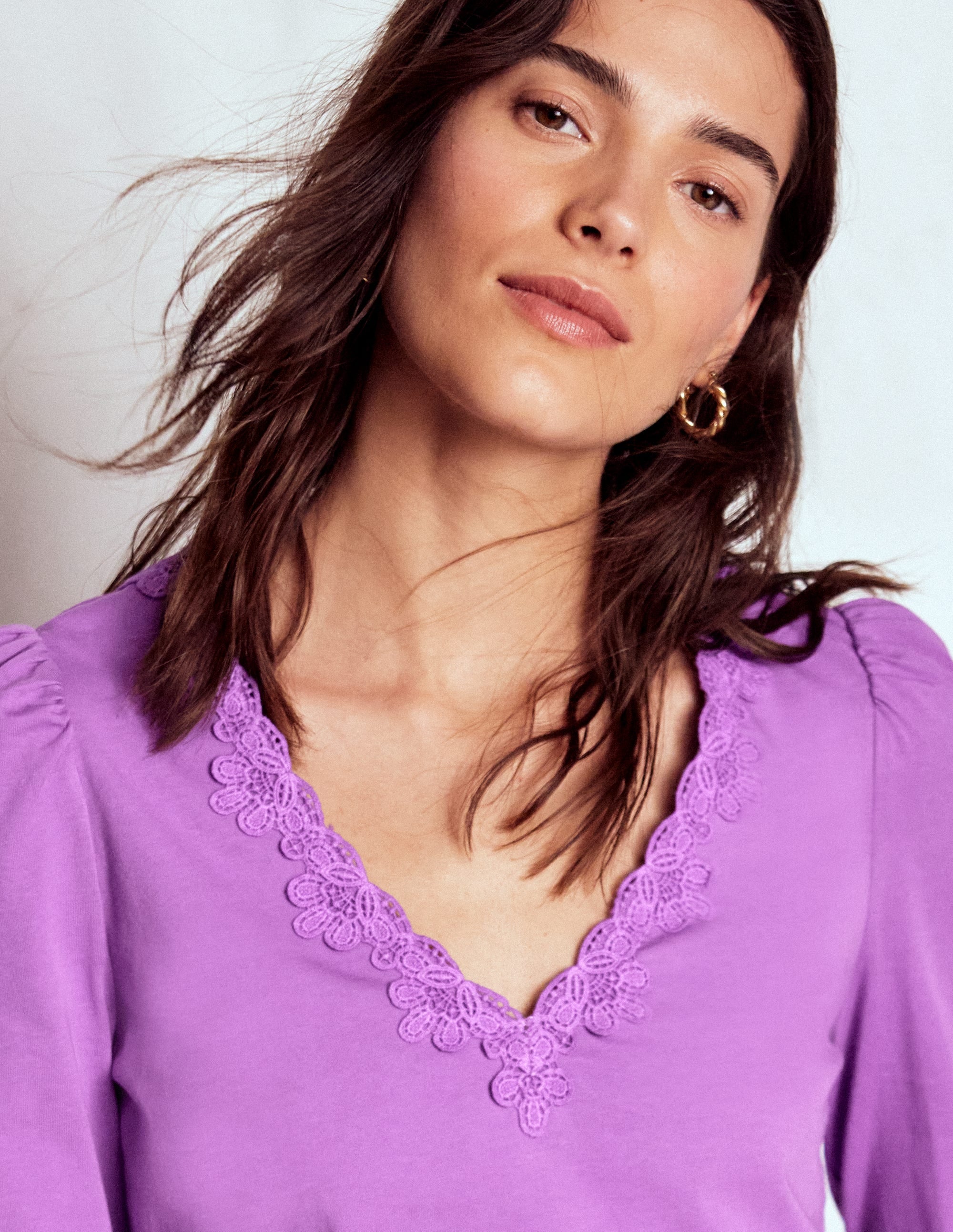 Supersoft V- Neck Trim Top-Amethyst Purple - Image 1