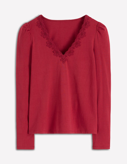Flora Lace V-neck Top-Burgundy Red-5