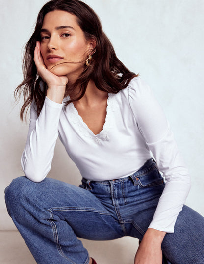 Flora Lace V-neck Top-White-2