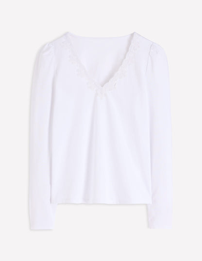 Flora Lace V-neck Top-White-5