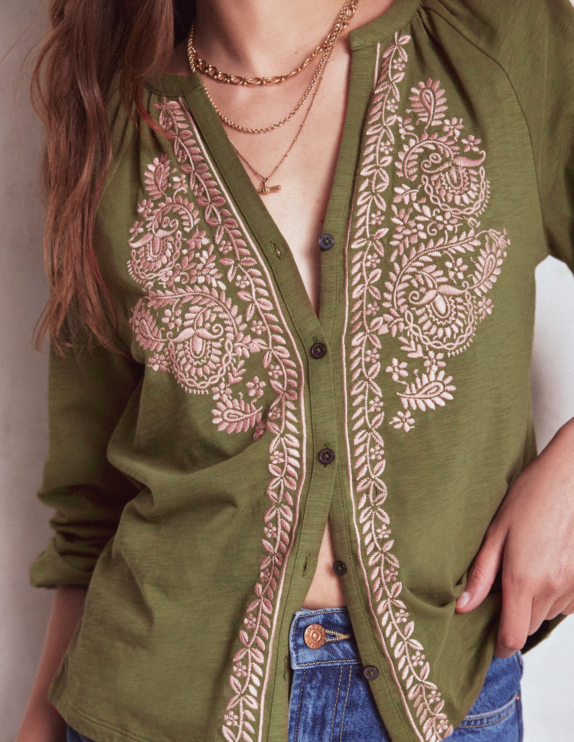 Alma Embroidered Shirt-Woodland Green-3