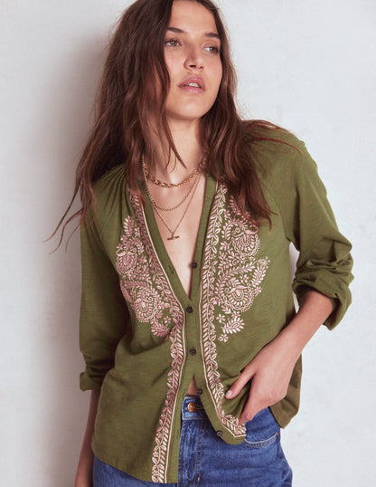 Alma Embroidered Shirt-Woodland Green-5