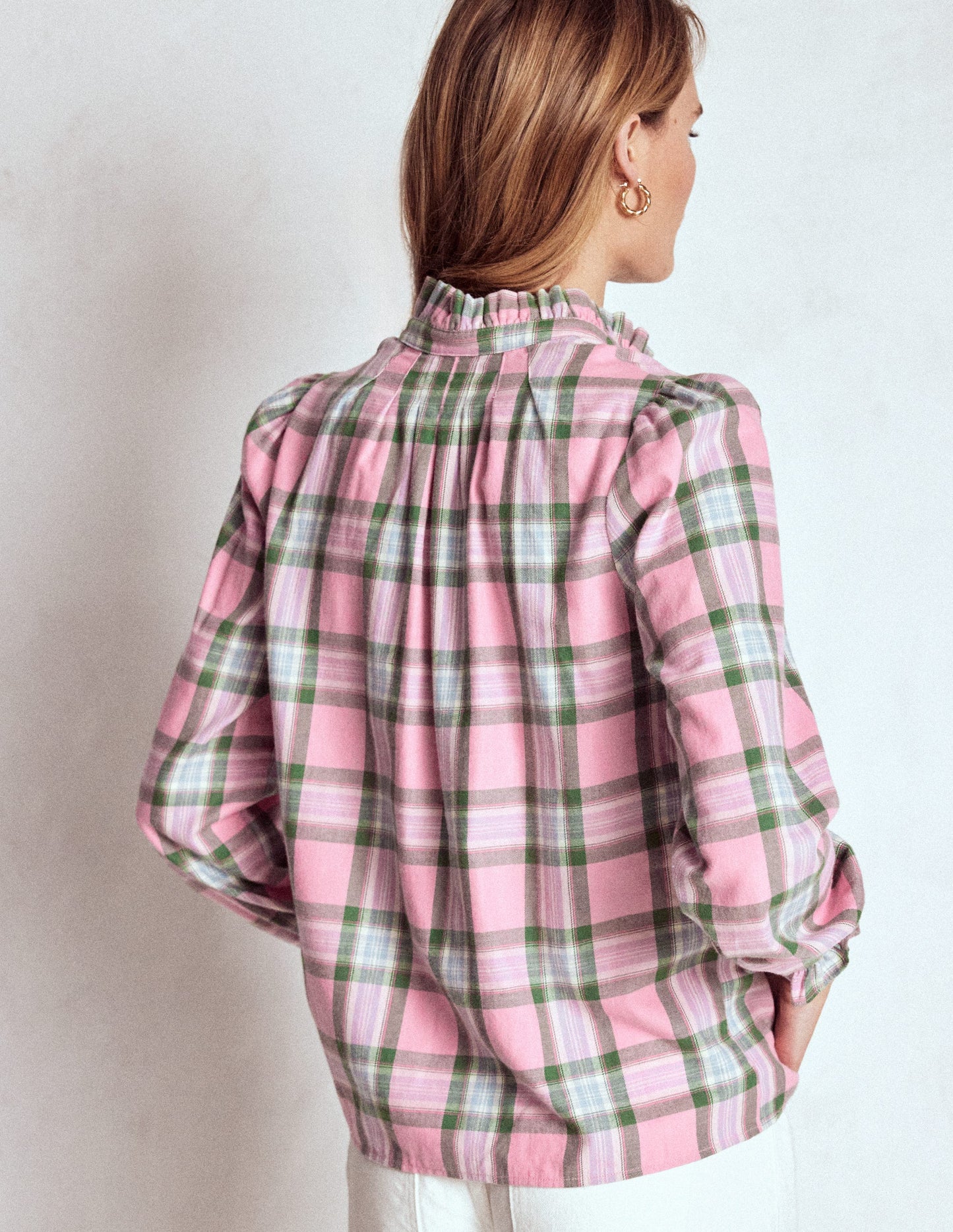 Lorna Brushed Cotton Top-Pink and Green Check