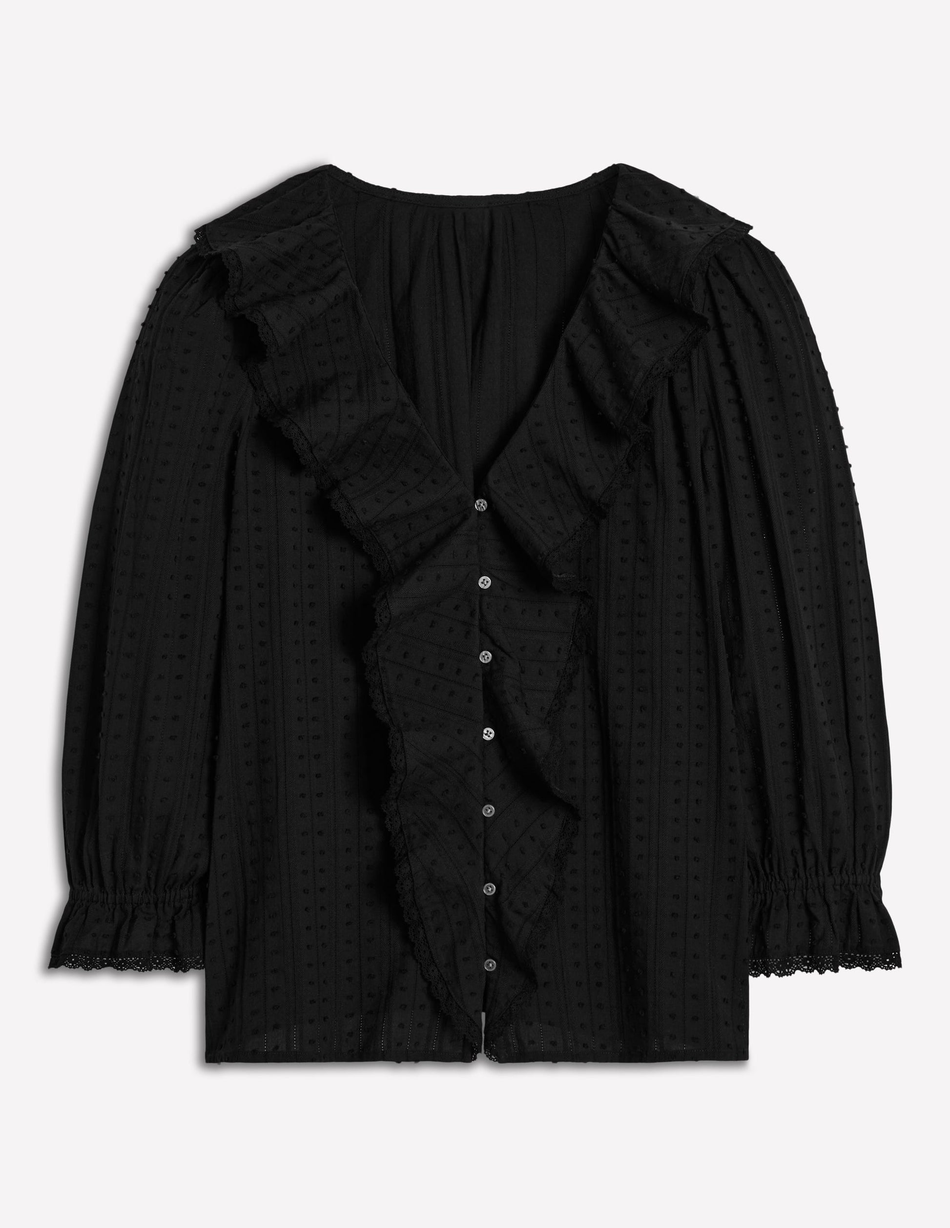 Ruffle V-Neck Blouse-Black-5