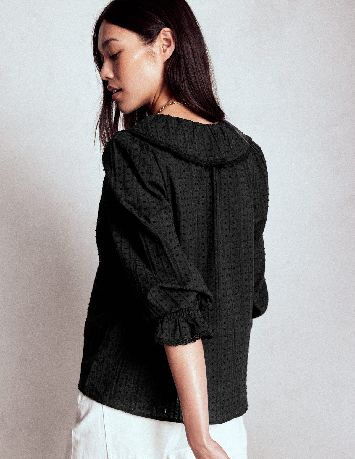 Eliza Ruffle V-Neck Blouse-Black - Image 3