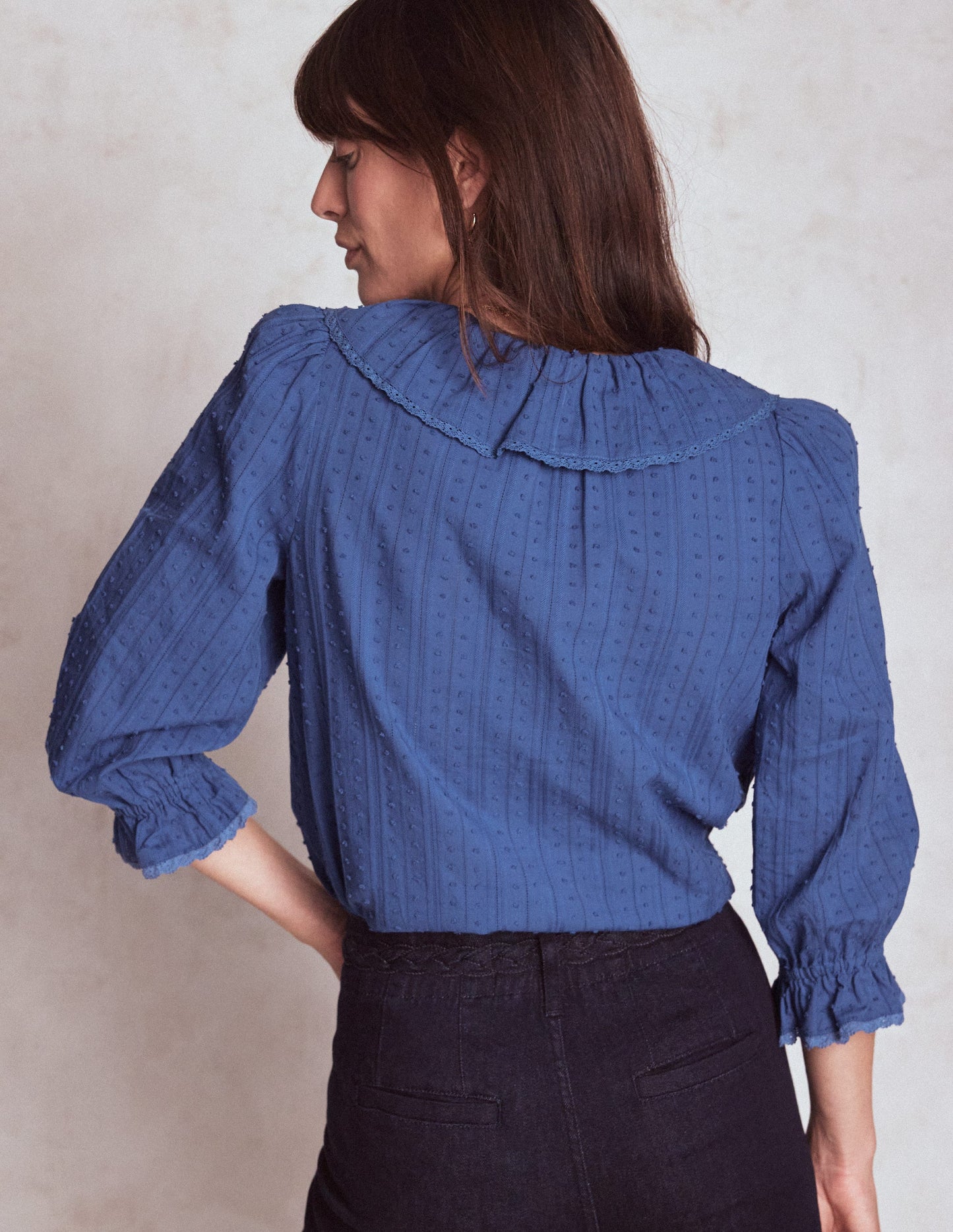 Ruffle V-Neck Blouse-Denim Blue