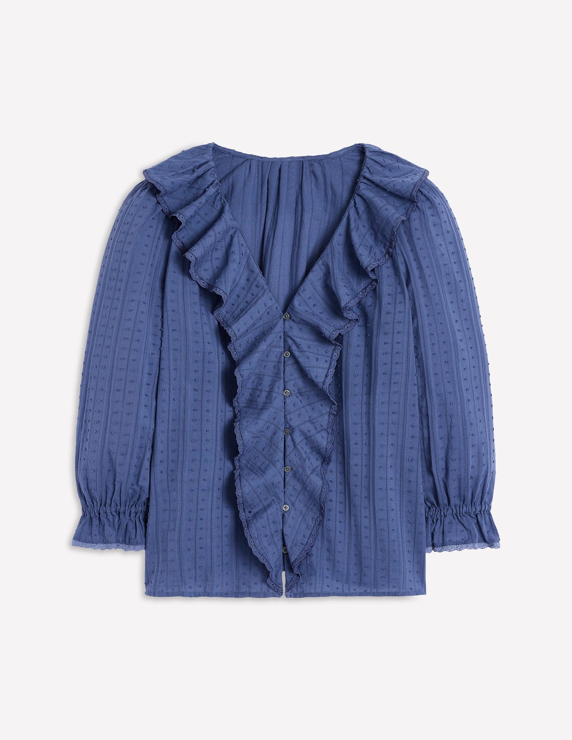 Ruffle V-Neck Blouse-Denim Blue-5