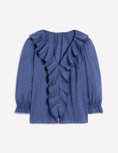 Ruffle V-Neck Blouse-Denim Blue-5