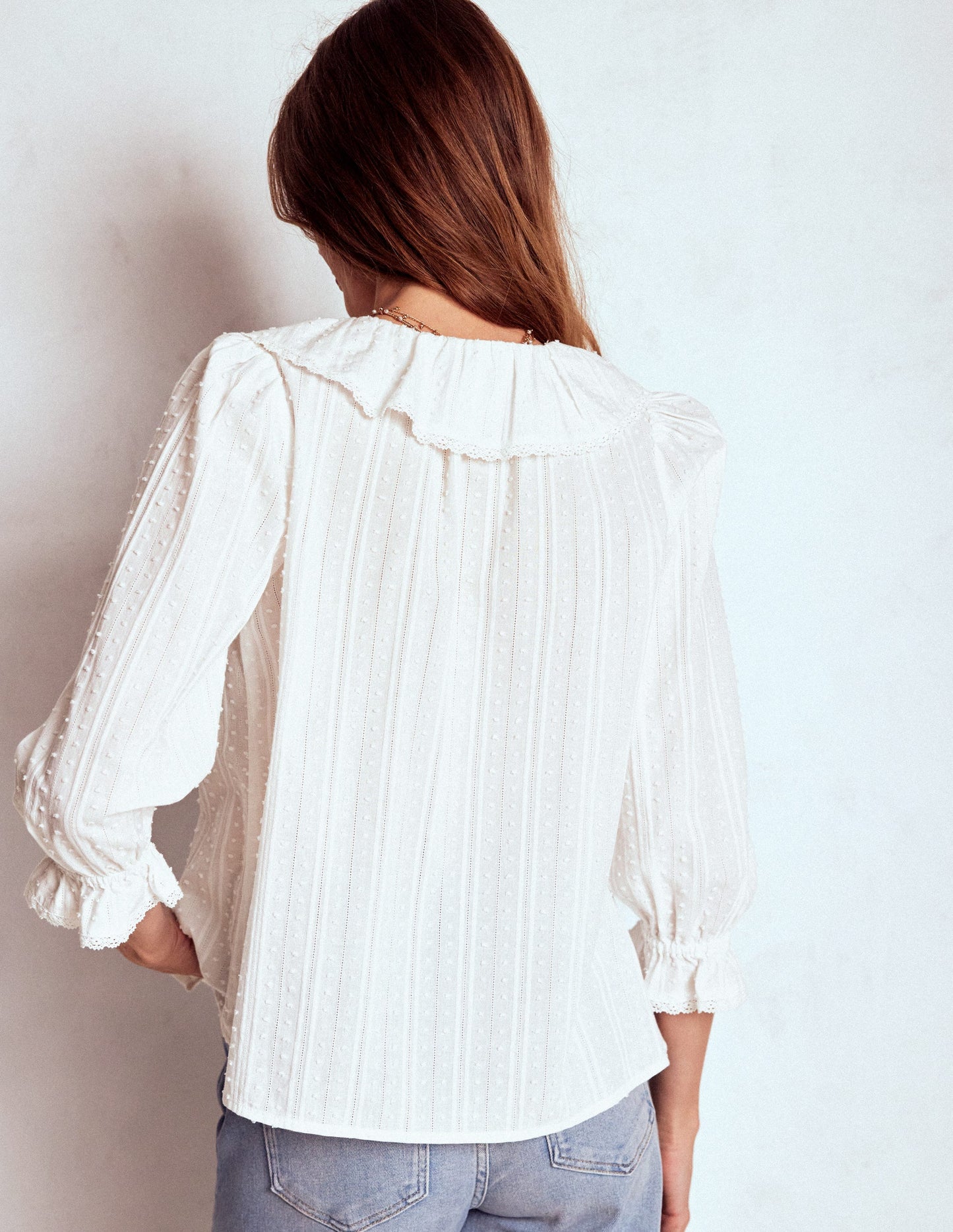 Ruffle V-Neck Blouse-White