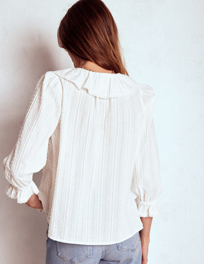 Ruffle V-Neck Blouse-White-3
