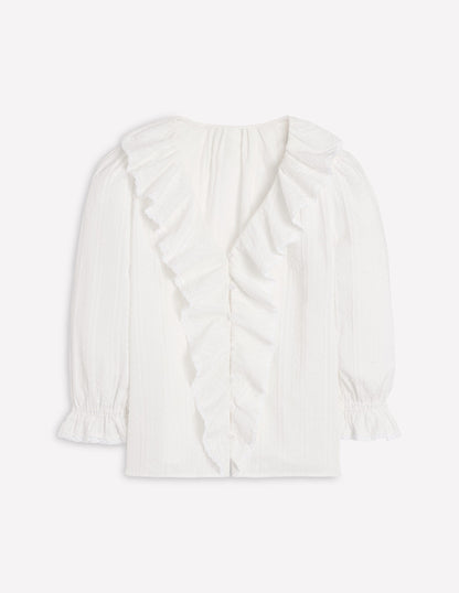 Ruffle V-Neck Blouse-White-7