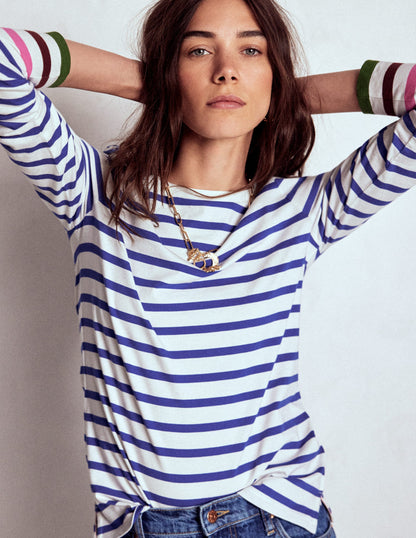 Olivia Long Sleeve Breton-Kingfisher Blue, Multi Cuff-1