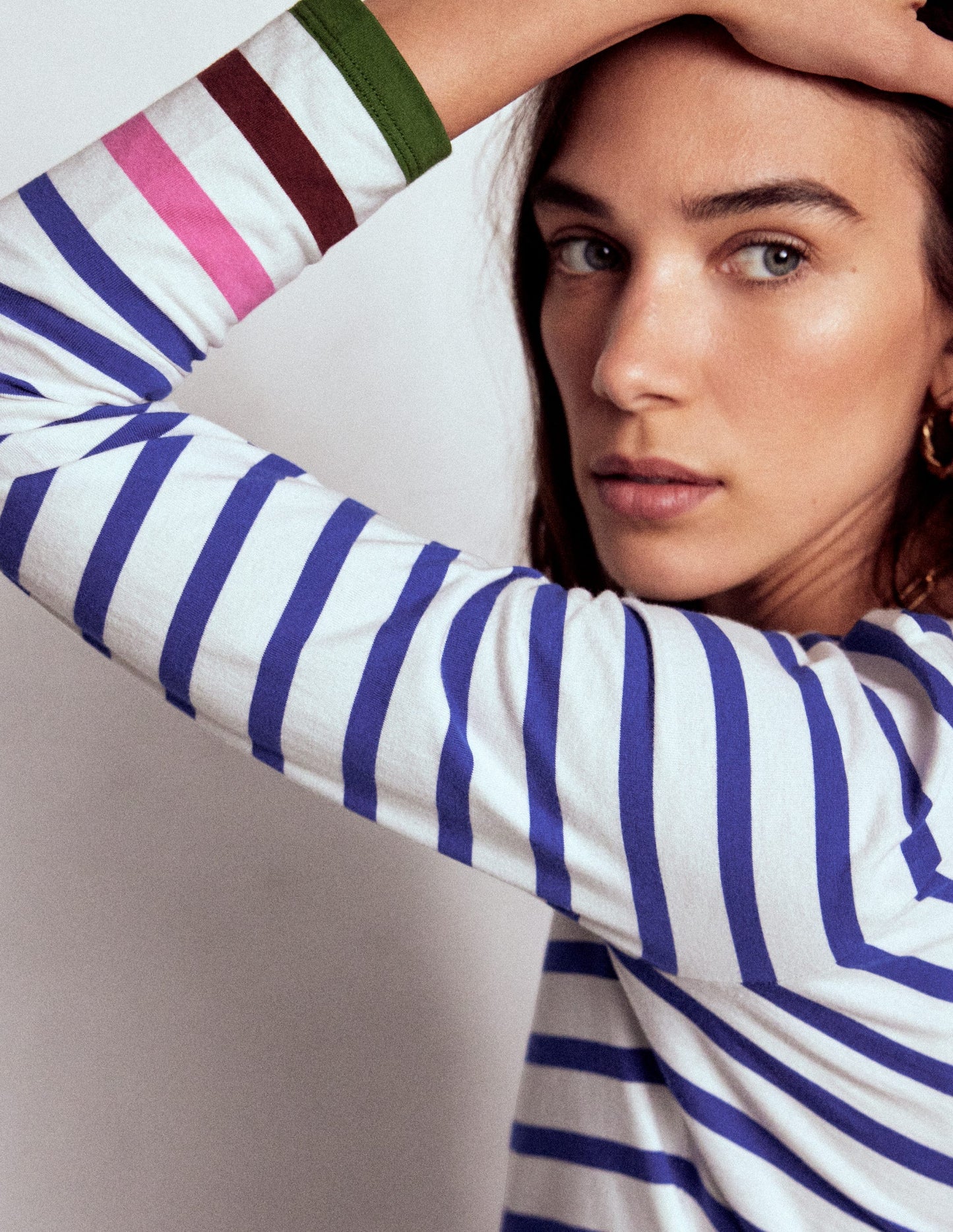 Olivia Long Sleeve Breton-Kingfisher Blue, Multi Cuff