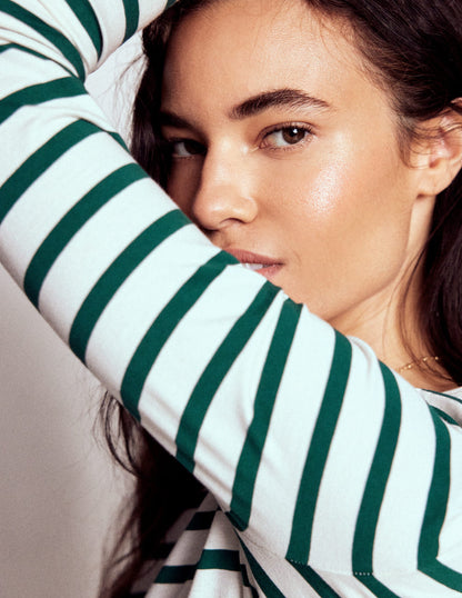 Olivia Long Sleeve Breton-Emerald Night Stripe-1