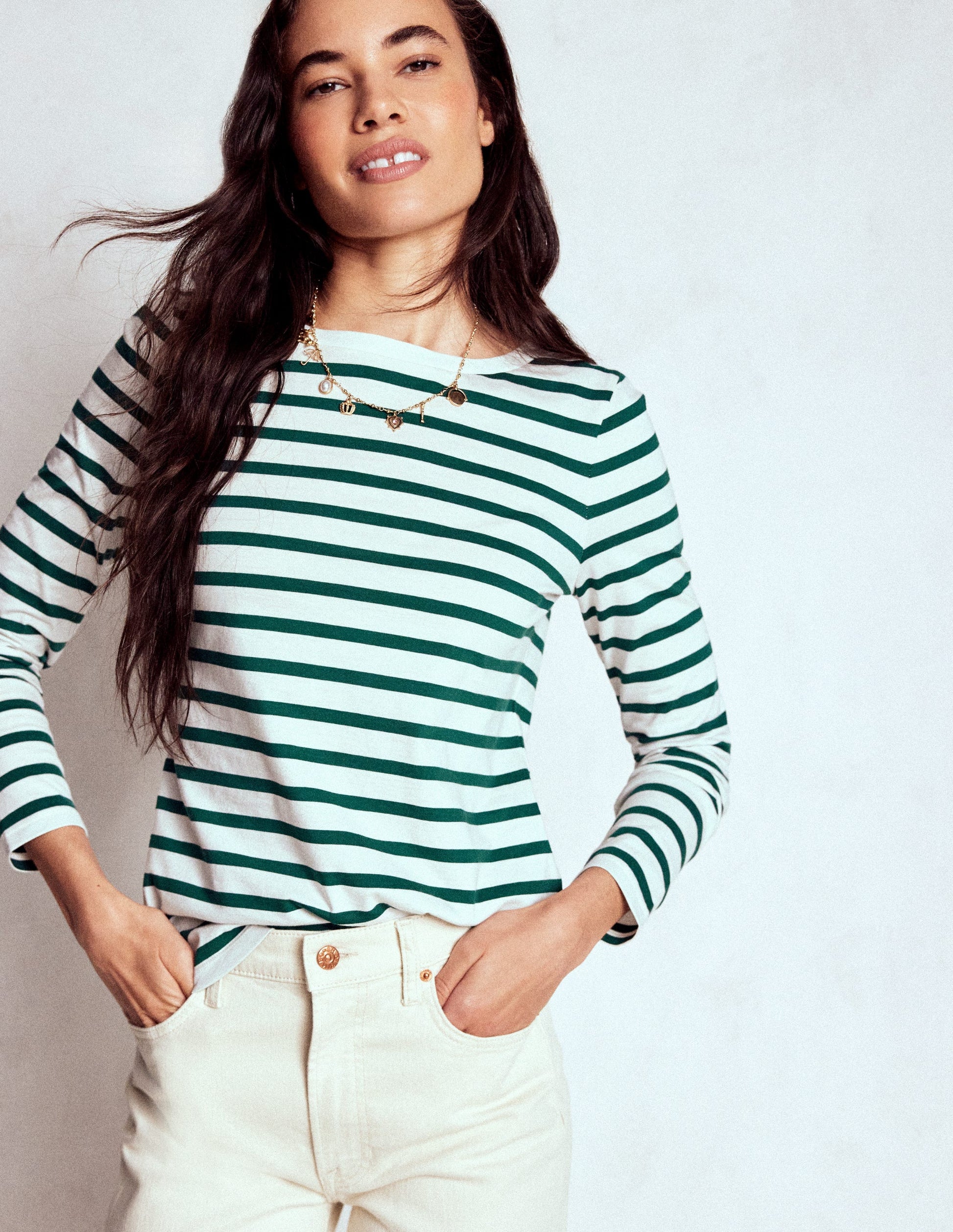 Olivia Long Sleeve Breton-Emerald Night Stripe-2