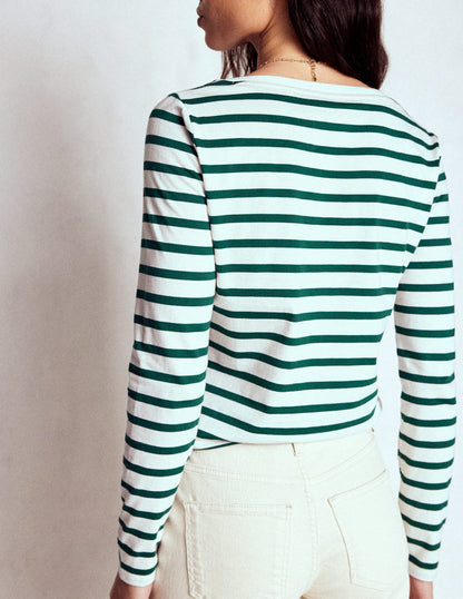 Olivia Long Sleeve Breton-Emerald Night Stripe-3