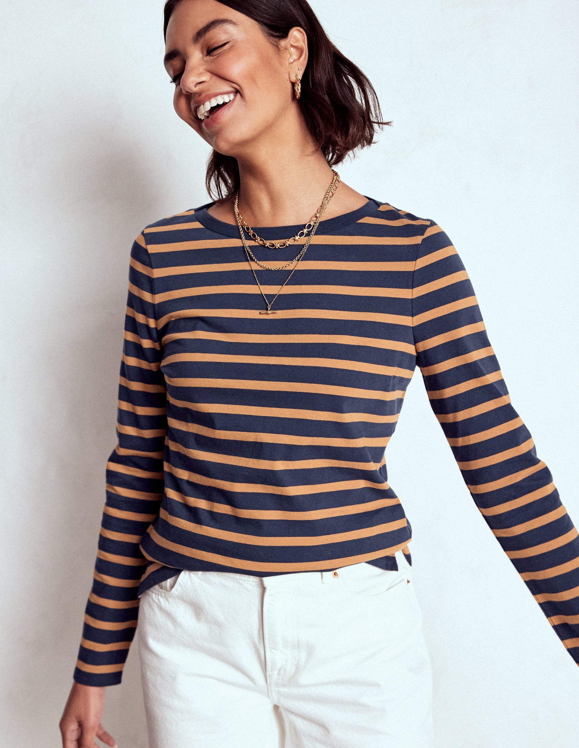 Olivia Long Sleeve Breton-Navy, Camel Stripe-2