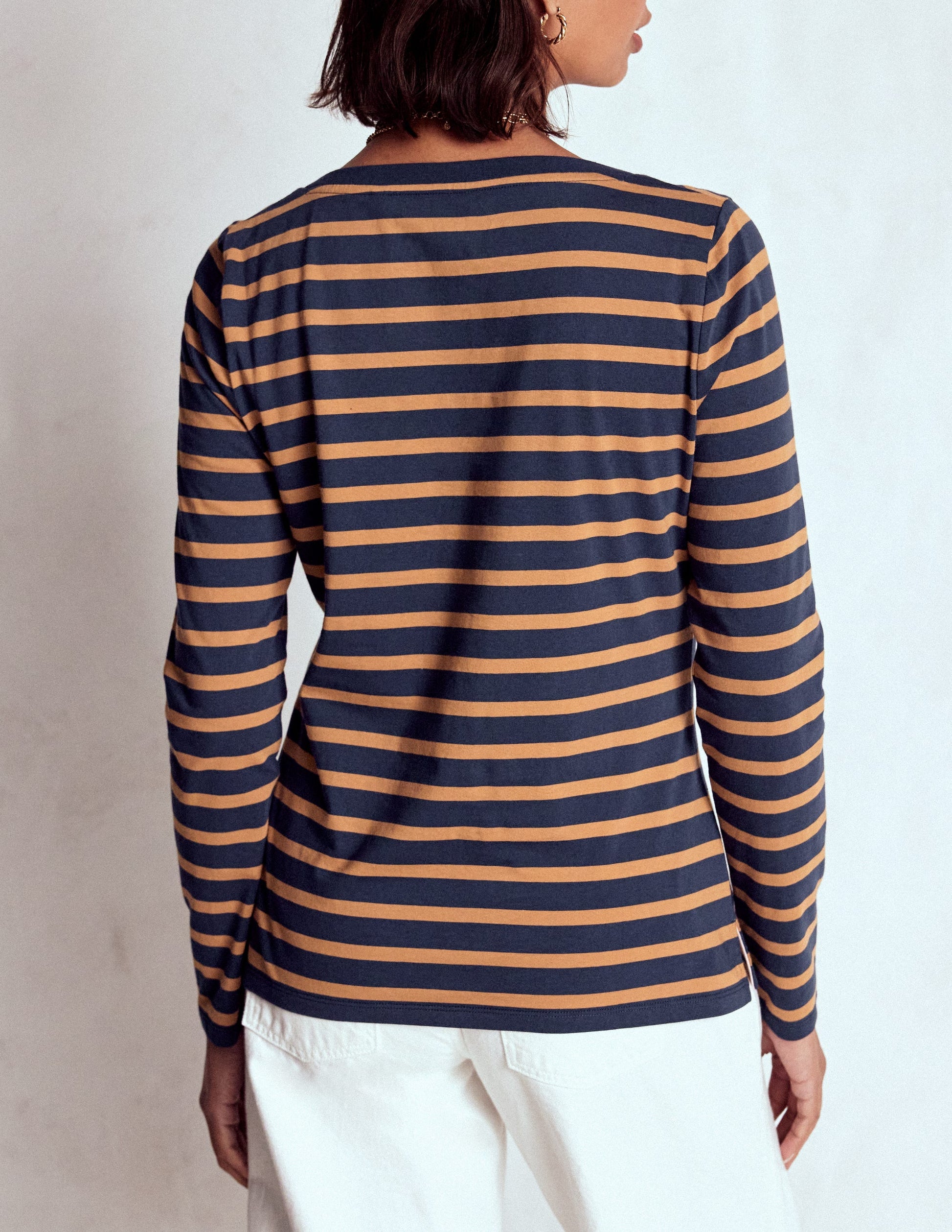 Olivia Long Sleeve Breton-Navy, Camel Stripe-3