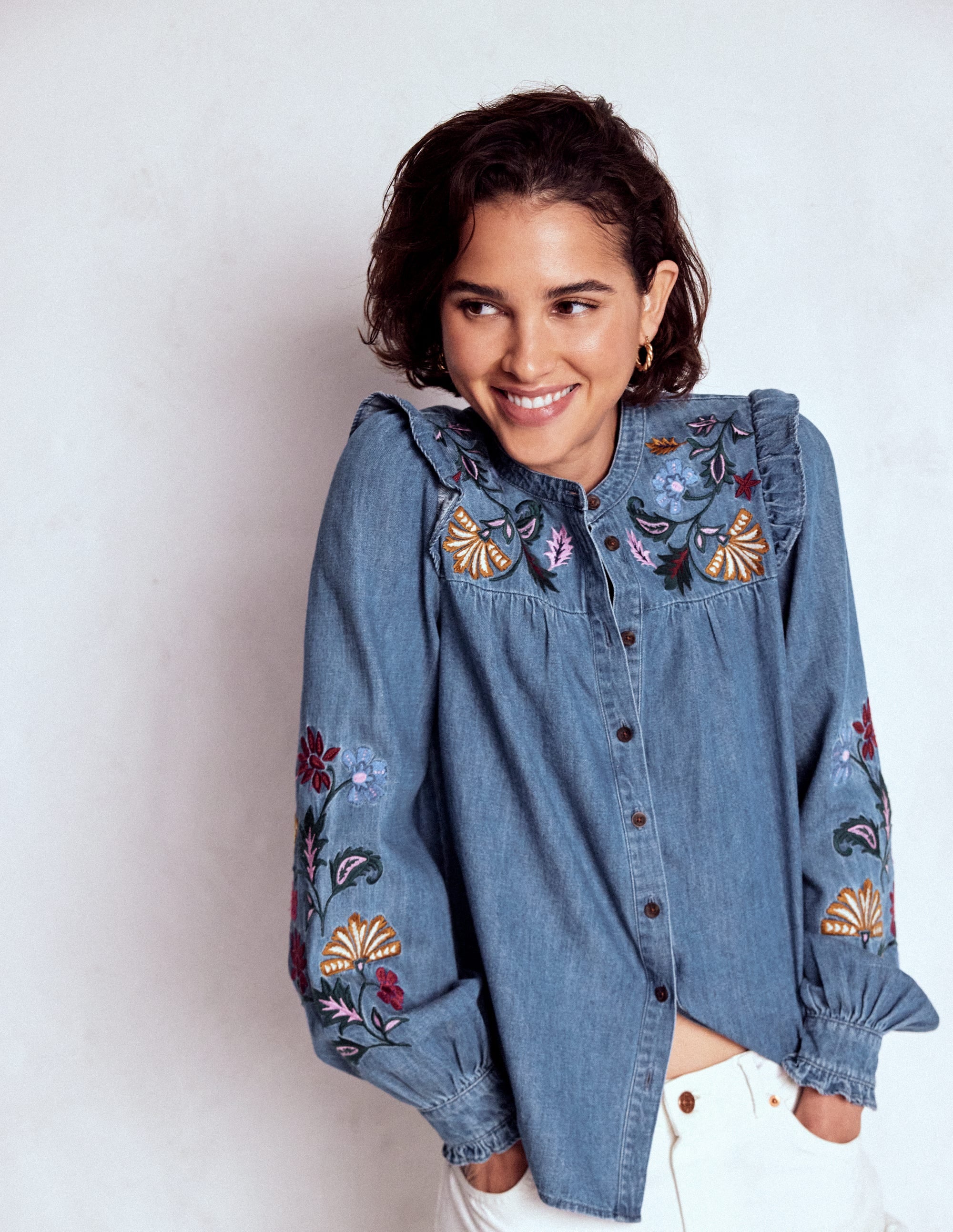 Embroidered Denim Top-Light Vintage, Embroidered - Image 4